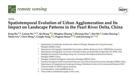 学术快讯 | 尊龙集团参与上海交通大学《追踪城市群时空演变轨迹，刻画区域景观格局动态》